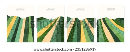 Abstract agriculture field or farm card background. Vineyard valley collage pattern, spring countryside landscape, ecology poster template. Summer backdrop, organic design, eco green flyer layout