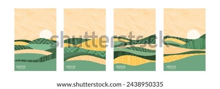 Abstract farm agriculture template. Green field pattern, eco background, nature landscape vector illustration with texture. Farmland collage for leaflet, identity, booklet. Ecology backdrop, card