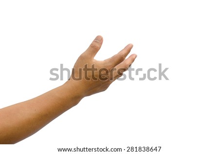 Hands reached out to grab for help on a white background.