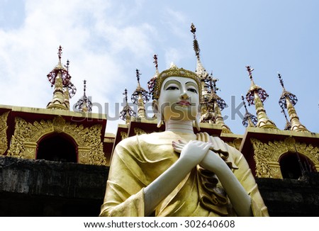 Buddha statue in front of places of worship is the worship of Buddhist.