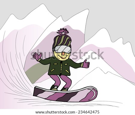 Cartoon smiling snowboarder, winter sports, vector illustration