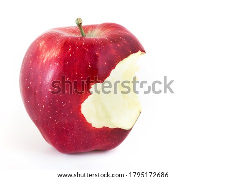 Red bitten apple on white background. Copy-space. Stock foto © 