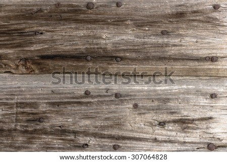Old panel wood with rusty nails.