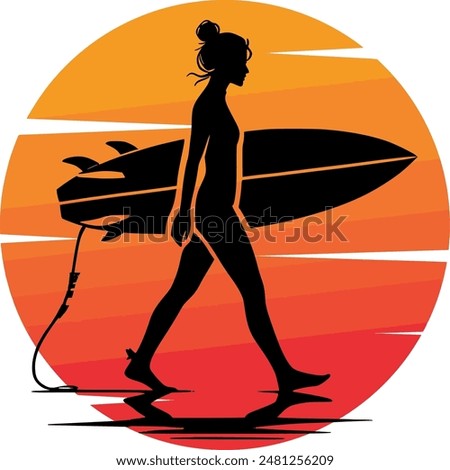 Similar – Image, Stock Photo Female surfer walking at the beach with surfboard