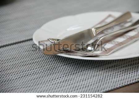 Background of silverware on plate mate