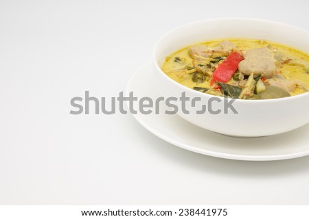 Delicious green pork balls curry for Thai popular soup for food background