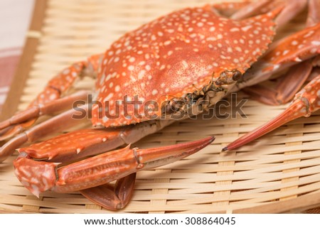 Fresh and delicious steamed or boiled jumbo crabs for seafood background
