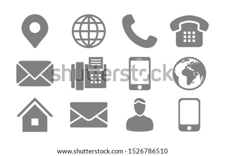 Contact Info Icon Set with Location Pin, Phone, Fax, Cellphone, Person and Email Icons.