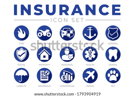 Blue Insurance Icon Set. Insurance Icons