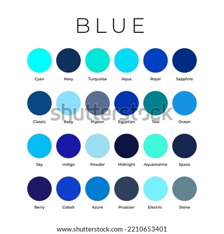 Blue Color Shades Swatches Palette with Names