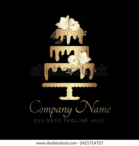 Abstract Cake Logo Design with Frosting and Floral Decoration