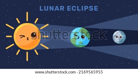 Lunar or moon Eclipse kawaii cute illustration for kid child education at school