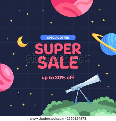 Super Sale offer banner promotion for kid and children with space planet astronomy theme concept