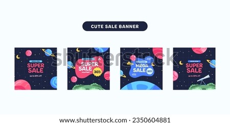 set of Sale offer banner promotion for kid and children with space planet astronomy theme concept