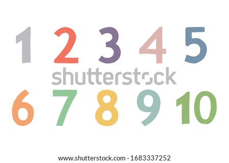 Set of colorful numbers: ten, nine, eight, seven, six, five, four, three, two, one. Numeral math alphabet. School graphic vector illustration. Mathematics font design.