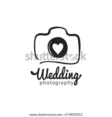 Wedding photography and photo studio hand drawn logo black color sketch. Vector design element, business sign, logo, identity, label, badge and branding object for business. Vector illustration