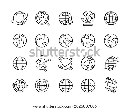 Globe Icons - Vector Line Icons. Editable Stroke. Vector Graphic