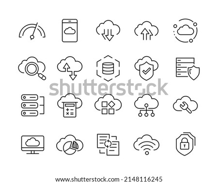 Cloud Hosting Icons - Vector Line. Editable Stroke. 