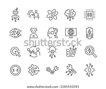 Artificial Intelligence Icons - Vector Line. Editable Stroke. 
