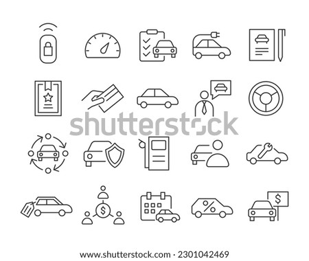 Car Dealership Icons - Vector Line. Editable Stroke.