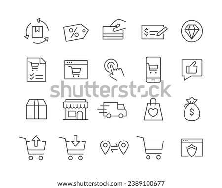 Shopping and E-commerce Icons - Vector Line. Editable Stroke.