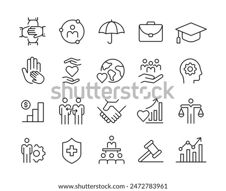 Social Policy Icons - Vector Line. Editable Stroke. 