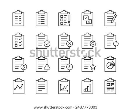 Clipboard Icons - Vector Line. Editable Stroke.