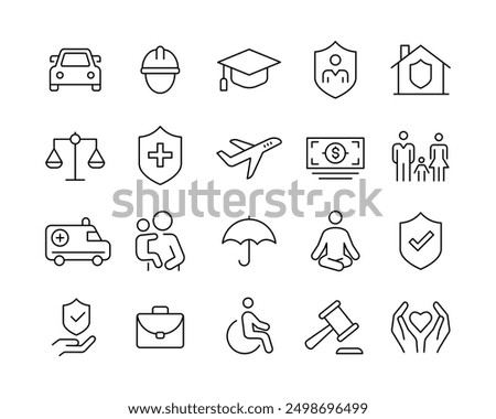 Insurance Icons - Vector Line. Editable Stroke.