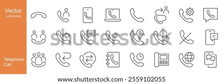 Telephone Call Icons - Vector Line. Editable Stroke.