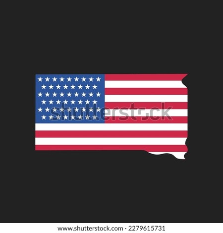 South Dakota. Map of the state and American flag. Vector Illustration.