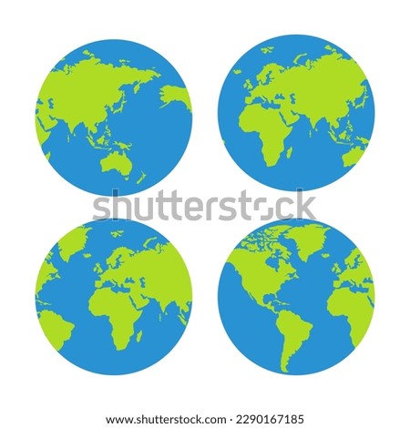 Set of planet earth globe in a flat design style. Vector illustration.