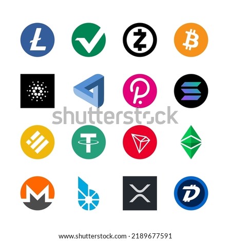 Modern cryptocurrency logos, icons set
