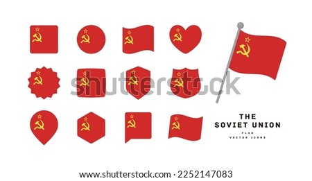 Flag of the Soviet Union Icon set of various shapes Vector illustration