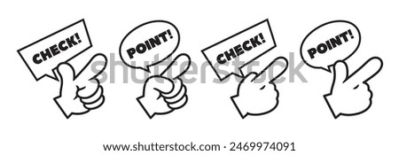 Check, point pointing icon set vector illustration