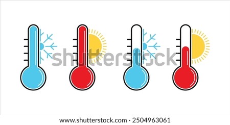 Thermometer Temperature Icon Set Vector Sun Snowflake Hot Cold Summer Winter Season Weather Scale