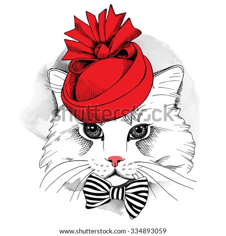 tubes animales infantiles  - Página 3 Stock-vector-portrait-cat-in-a-red-elegant-woman-s-hat-and-with-bow-vector-illustration-334893059