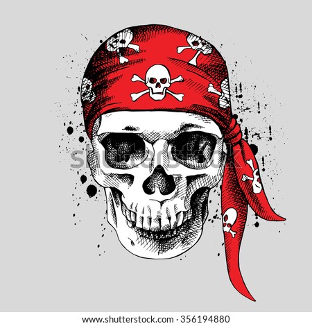 Pirate Skull In A Red Bandana. Vector Illustration. - 356194880 ...