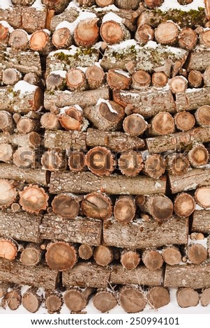 Background of stacked Wood Cut in Squared Timber. Stacked logs texture. Natural background . Rustic style.