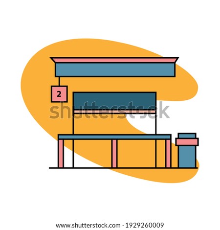 Cute Flat design bus station vector illustration