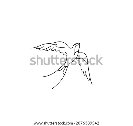 Vector isolated flying swallow simple line drawing. Colorless doodle swallow graphic icon, logotype, symbol Сток-фото © 