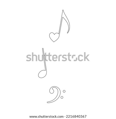 Vector isolated three music notes line symbol vertical row decoration colorless black and white outline silhouette shadow shape