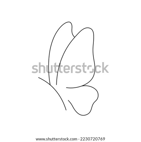 Vector isolated small simple minimal flying butterfly side view colorless black and white contour line easy drawing