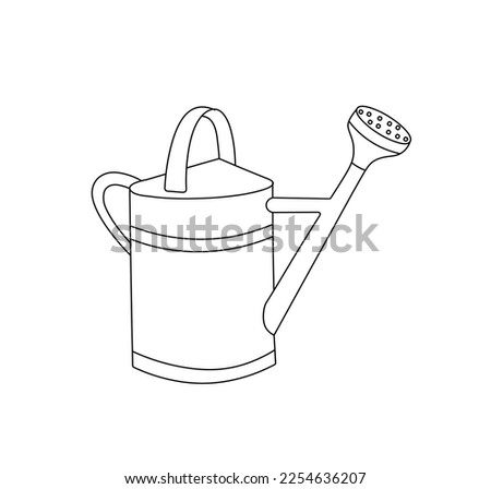 Vector isolated one single metal garden watering can with handle colorless black and white contour line easy drawing