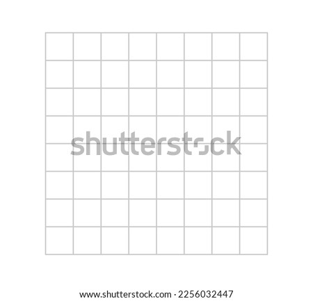Vector isolated 8x8 light pale barely noticeable gray grid with square cells template stencil colorless black and white contour line easy drawing