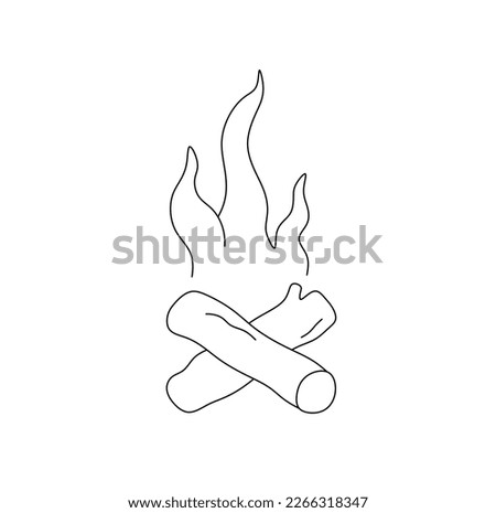 Vector isolated bonfire two logs fire flames colorless black and white contour line easy drawing