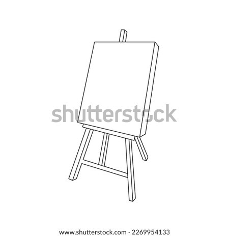 Vector isolated one single artist easel with canvas colorless black and white contour line easy drawing