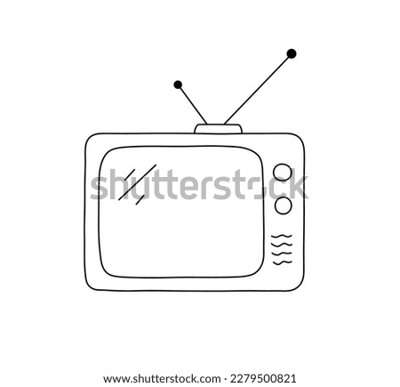 Vector isolated one single simplest retro vintage TV box with antennas colorless black and white contour line easy drawing