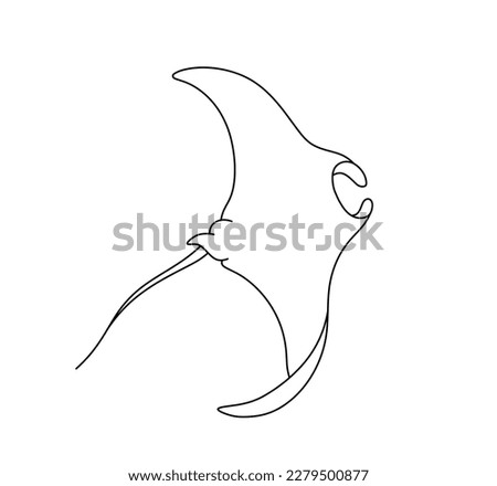 Vector isolated one single swimming big manta ray sea devil colorless black and white contour line easy drawing