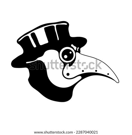 Vector isolated one single plague doctor bird mask head side view portrait colorless black and white contour line easy drawing