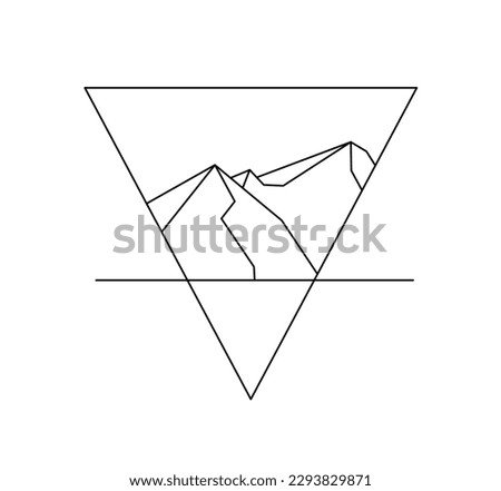 Vector isolated mountains inside triangle shape colorless black and white contour line easy drawing